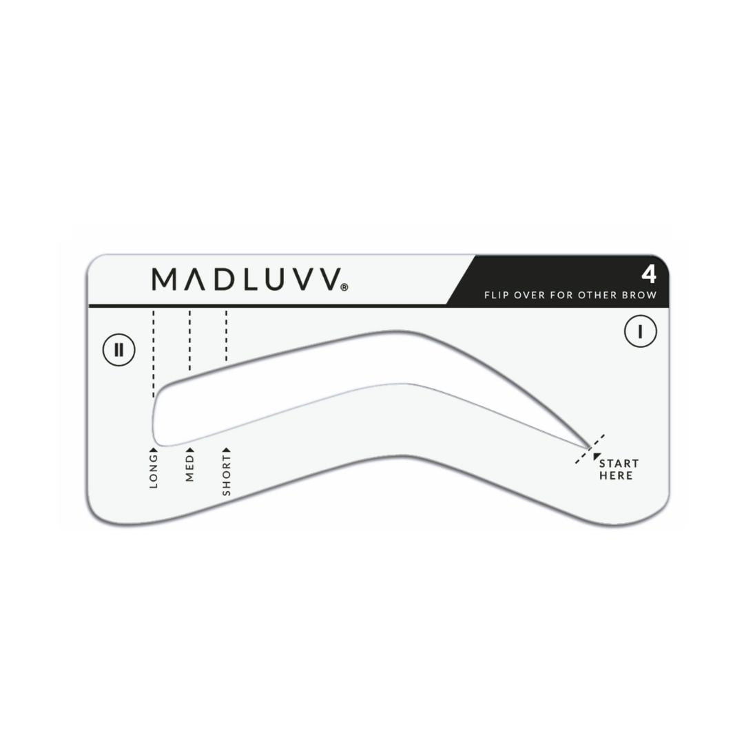 Eyebrow Stencil #4 by MAD LUVV designed for medium/thick brow hair, with guidelines for length and arch.