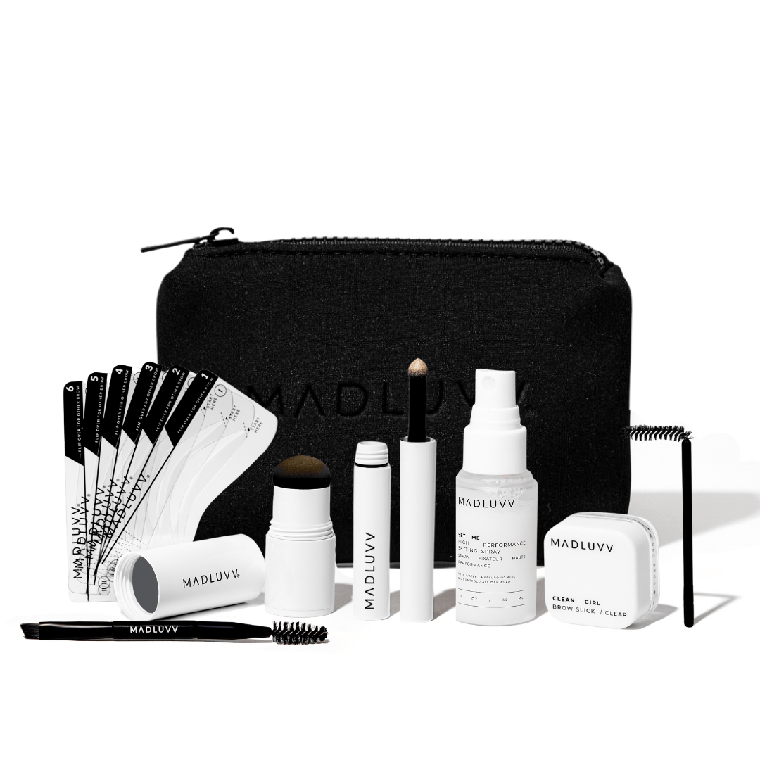 Dark Grey Eyebrow Makeup Bundle Kit - Brow Stamp™ and Full-Zip Travel Pouch - Madluvv