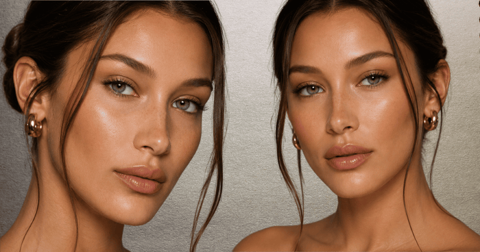 model with softly lifted natural brows and minimal makeup.